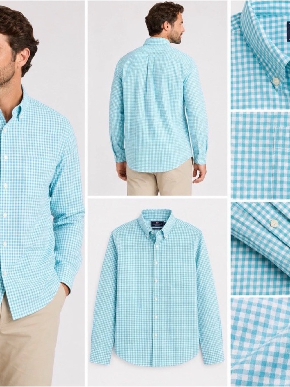 Vineyard Vines Murray Shirt Mens XL Aqua Gingham 100% Button Down